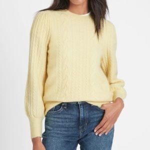 Banana Republic Wool Alpaca Blend Cable Knit Puff Sleeve Sweater